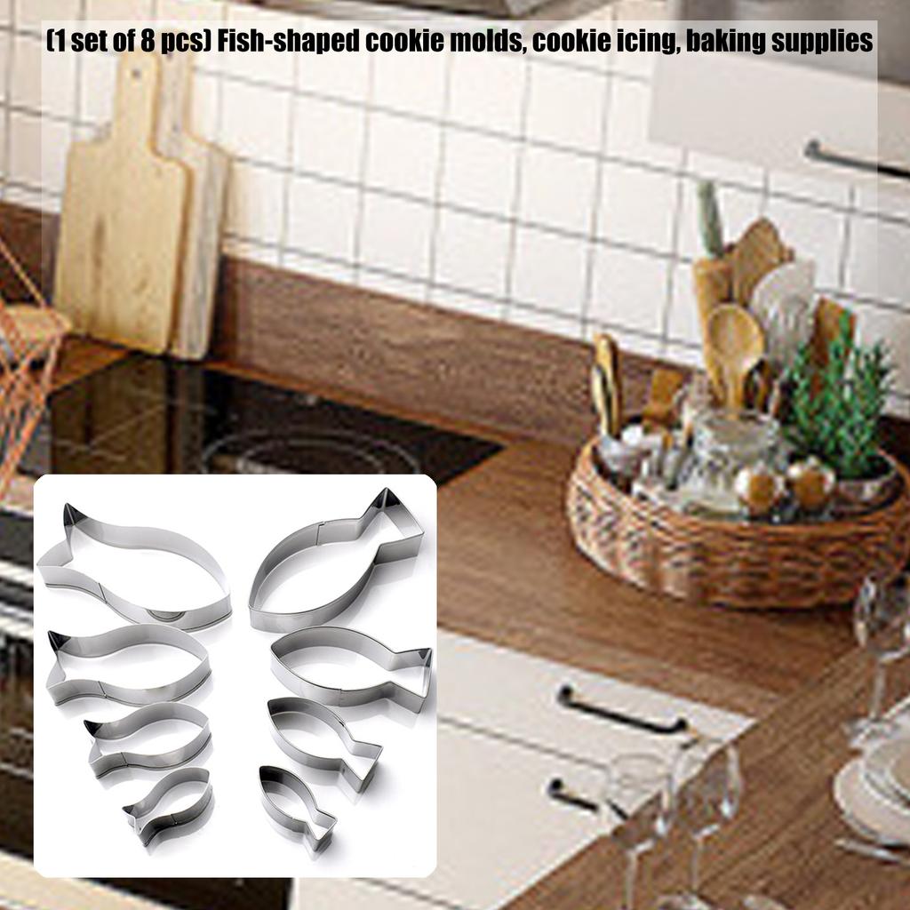 Pack Of 8 Nonrust Metal Fish Cookie Cutters For Baking Cookie Cake Decorating And Pastry Making
