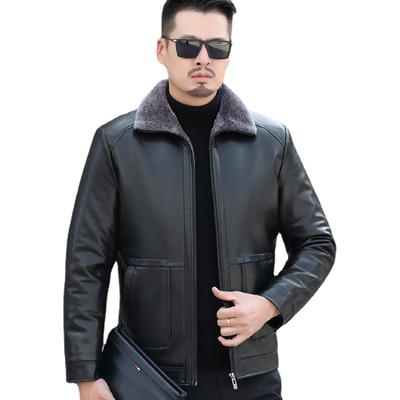 Chaqueta de cuero Extra grande para hombre, abrigo de una pieza de piel Haining, chaqueta de piel de oveja con solapa, invierno