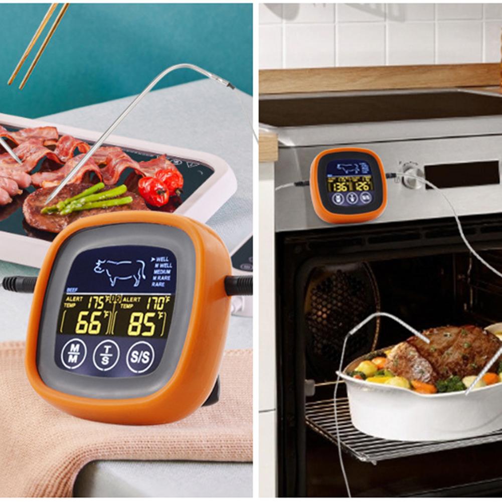 Digital Meat Kitchen Thermometer Touch Screen Waterproof Kitchen Meat Probe Thermometer with 2 Probes for Grilling BBQ Cooking