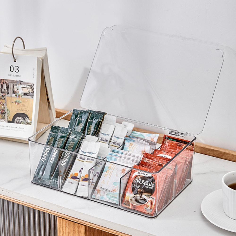 Transparent Tea Bag Storage Box with Lid Acrylic Organizer Stackable Tea Bag Box  Desktop