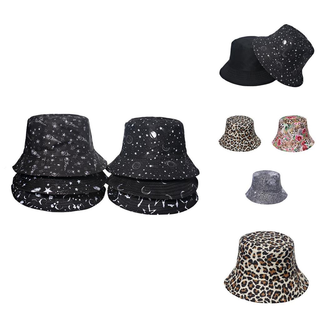 European American Starry Moon Pentagram Printed Fisherman Hat Sunshade Sun Hat Outdoor Trade Hat Men And Women
