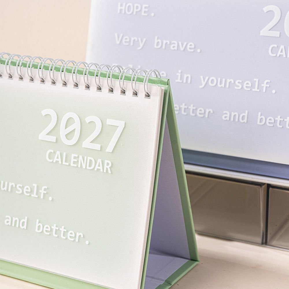Standing Design 2027 Desktop Calendar Metal Coil Spiral Desk Calendar Home Study