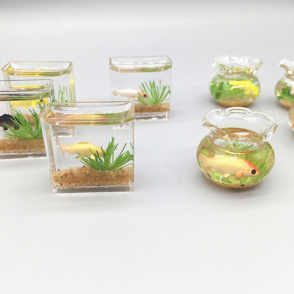 Mini Square/Round Fish Tank Realistic Glass Decor for Dollhouse Display Captivating Miniature for DIY Crafts Ornaments
