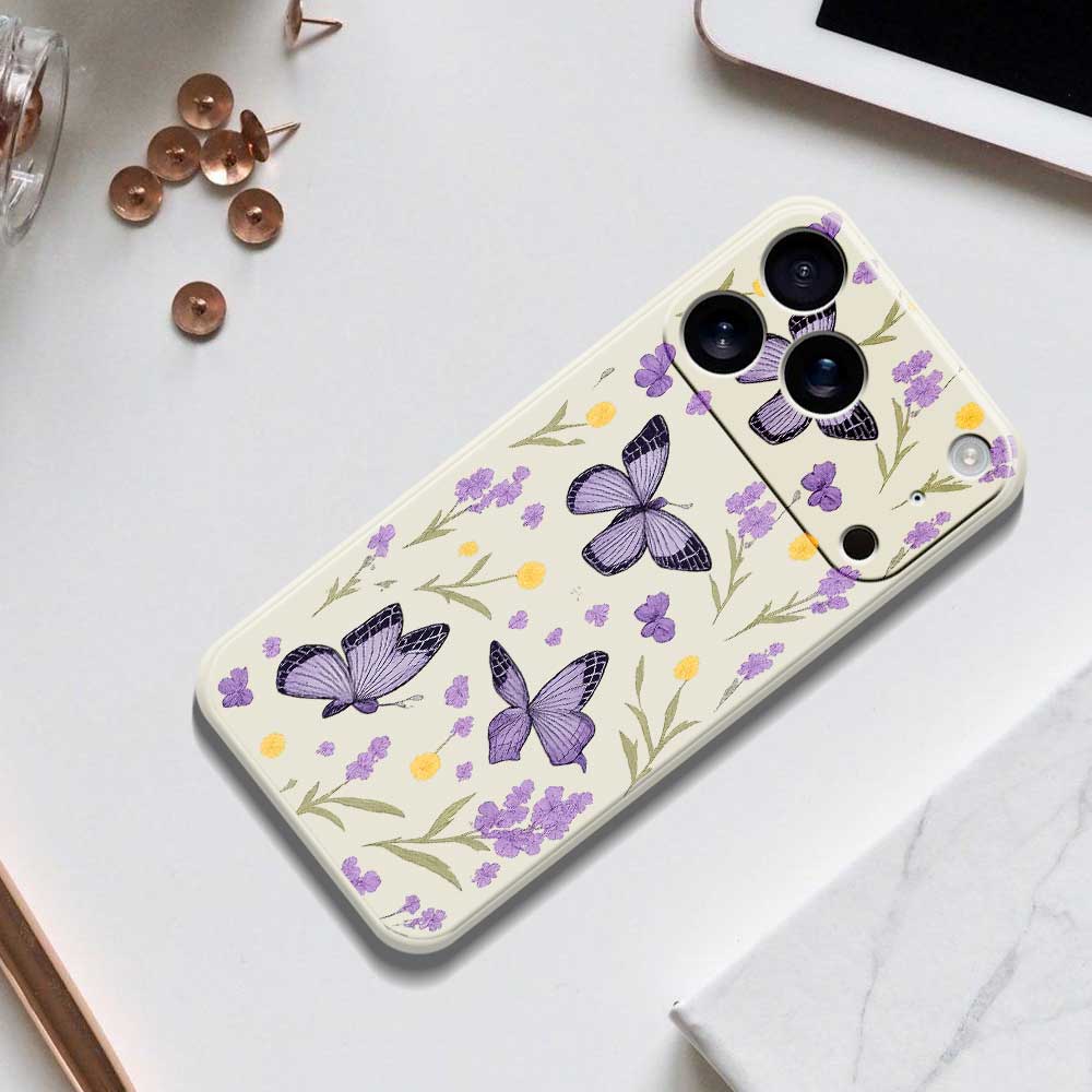 For iPhone 17 Pro Case Purple Butterflies Pattern Printing Straight Edge TPU Phone Back Cover