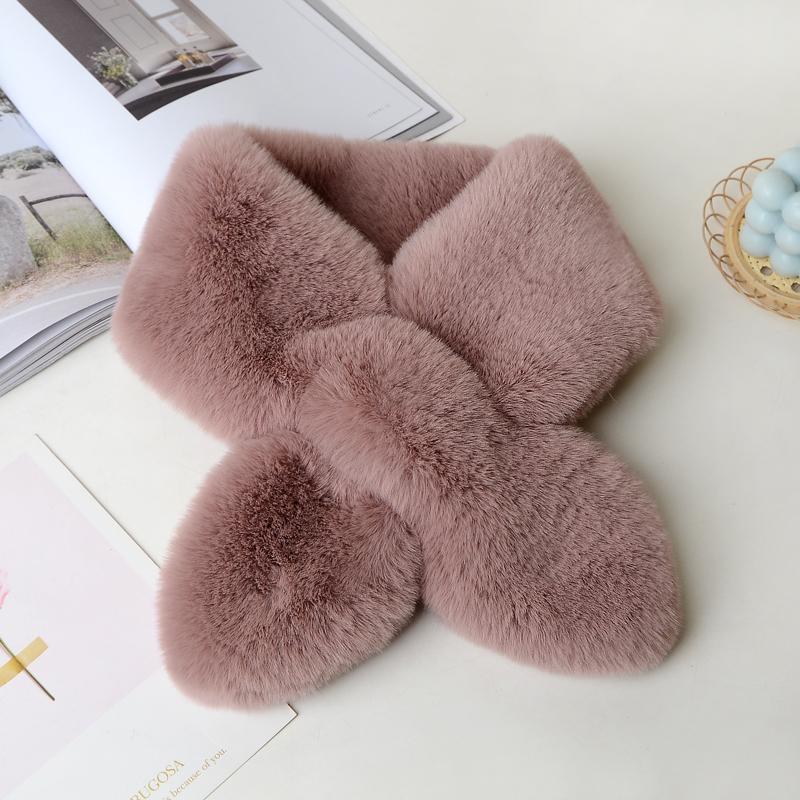 Unisex Winter Scarf: Thick, Warm, Imitation Rex Rabbit Fur, Versatile Plush Cross Design for Neck Protection