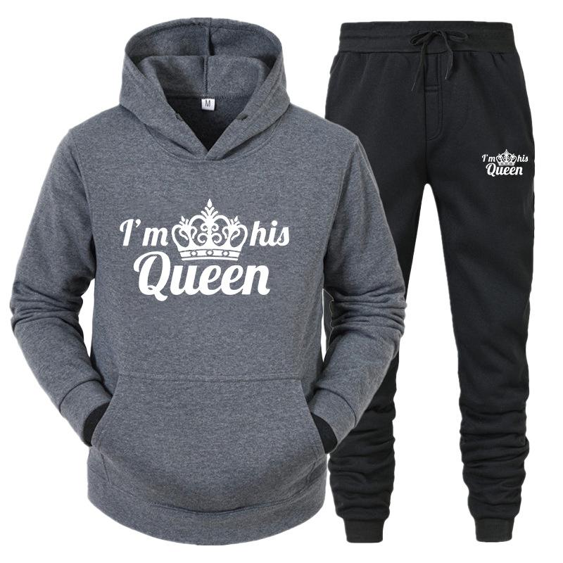 KING QUEEN Sweatshirt-Set für Damen und Herren, lässiges Sport-Set, zweiteiliges Jogginghosen-Set, Kurzarmshirts (Herren)