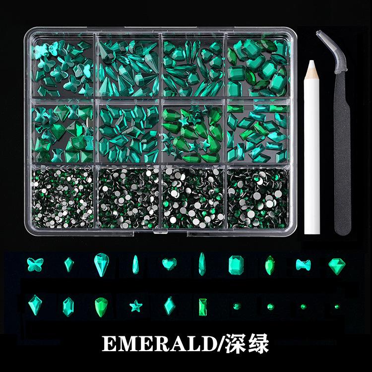 12-Grid Boxed Rhinestone Nail Art Flat Bottom Special-Shaped Diamond Nail Rhinestone Nail Art Jewelry Set