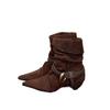 Sheepskin Version Retro Niche Design Pleated Stacking Boots Low Heel Thin Western Boots Fashionable Versatile Women's Thin Boots
