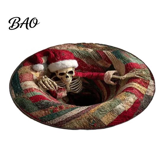 Christmas Party Home Decor 3D Rug, Illusion Area Round Decorative Non Slip Holiday Floor Covering Mat, Festive Carpet for Indoor Living Room
