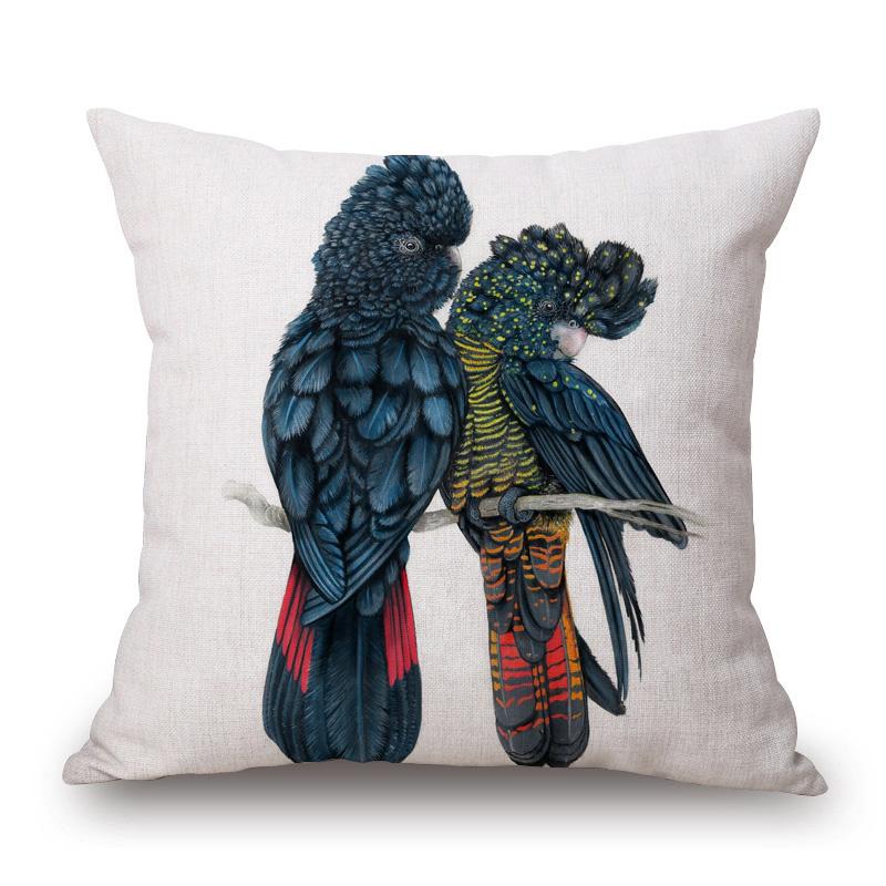 Australia Native Birds Parrots Maggie Black Cockatoo Honeyeater Print Cushion Cover Sofa Decor Pillow Case