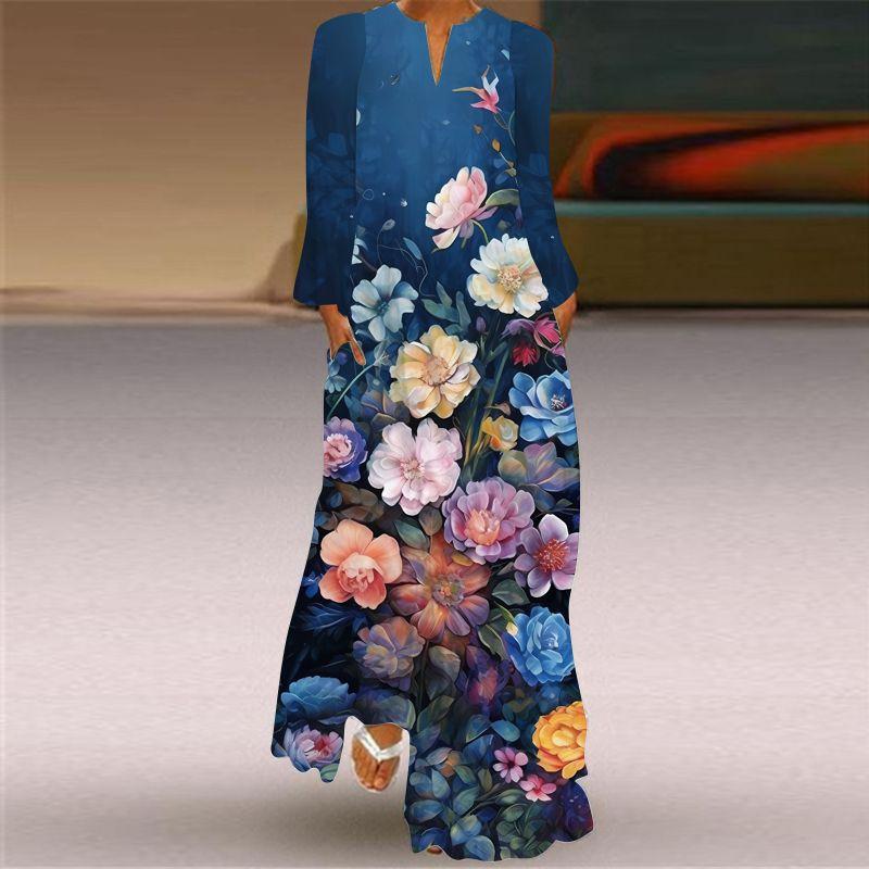Long Sleeve Dress Classical Beauty Pattern Print Dress Stage Show Performance Wear Travel Photography Clothes