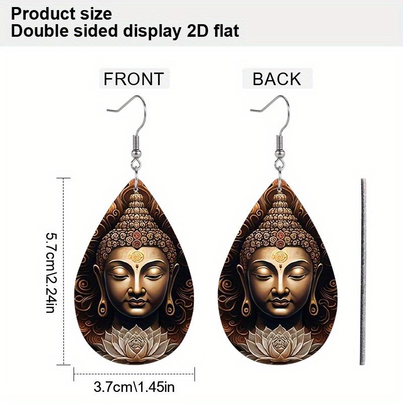 Golden Meditate Buddha with Lotus Floral PU Earrings for Women, Boho Style Buddha Avatar Hoop Earrings, Women's Fashion Drape Earrings