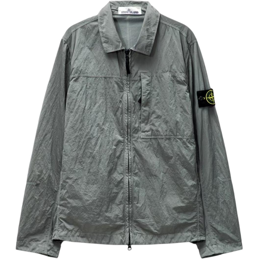 Stone Island FW24 Nylon Metal Color Sólido Cremallera Doble Insignia de Letra Estilo Camisa Manga Larga Primavera Otoño Chaqueta Chaquetas Hombre Gris 811511819-V0060 XXL gray