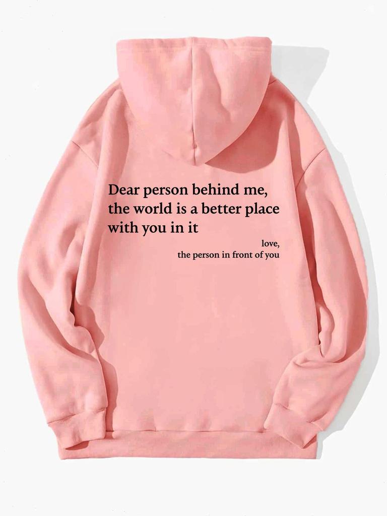 Damen Fleecegefüttertes Kapuzensweatshirt mit Buchstabenaufdruck, Unifarben, Kordelzug, Europäische Größe