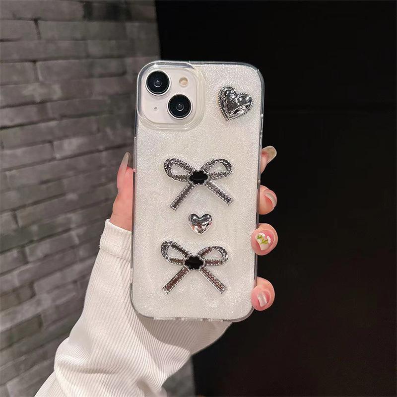 Silver Bead Bow Mobile Phone Case For Iphone17Promax Epoxy Luxury Women'S 14 Apple 15 Pearl 13