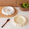 1 szt. Ceramiczny talerz obiadowy lub deserowy z falbankowym brzegiem, Wykwintny i piękny kremowy ceramiczny talerz, Nadaje się do dekoracji domu