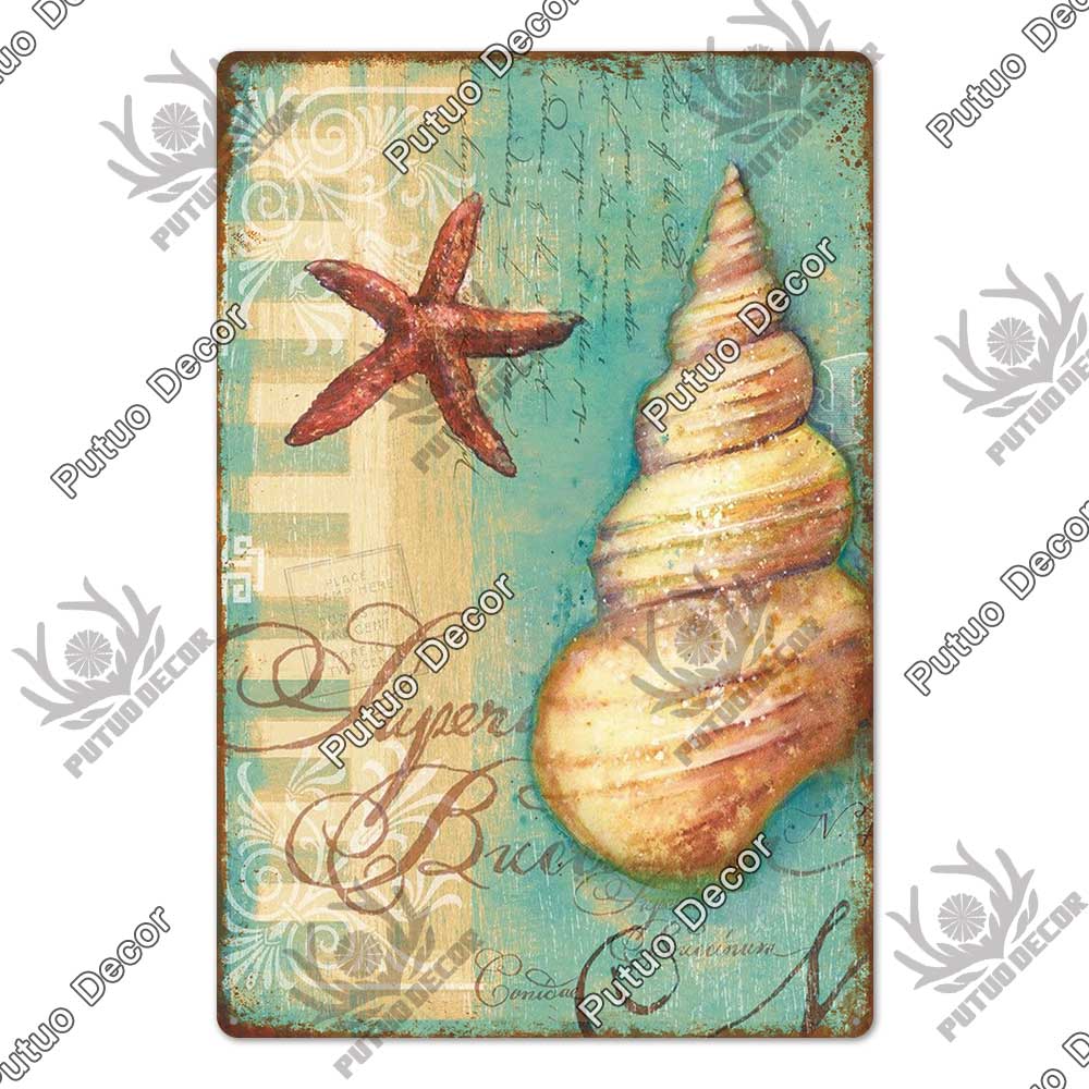 Decor Marine Animals Tin Sign Vintage Plaque Metal Wall Retro Posters for Beach Bar House Decorative Art Iron Painting