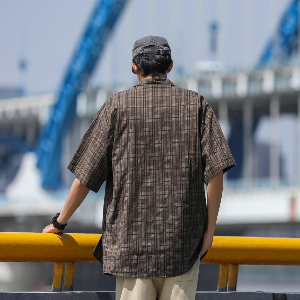 Men's Trendy Hong Kong Style Loose Five-Sleeve Casual Short-Sleeve Shirt