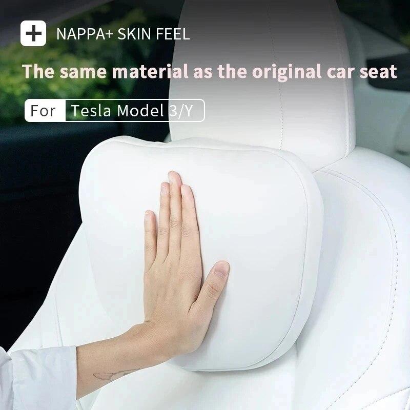 For Tesla Model 3 Y Flocking/Leather Car Seat Neck Pillow Soft Memory Neck Pillow High-Quality Headrest Lumbar