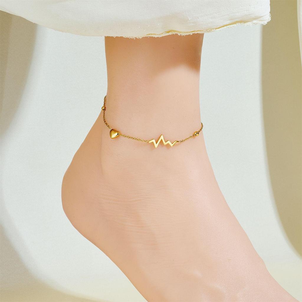 Tide Double-Layer Heart Anklet: 18K Gold-Plated Titanium Steel, Non-fading Fashion Light Luxury for Women