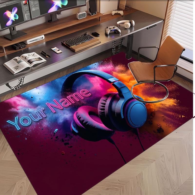 Music DJ Theme Soft Crystal Velvet Rug Custom Name & Text Print Non Slip Floor Rug for Bedroom Living Room