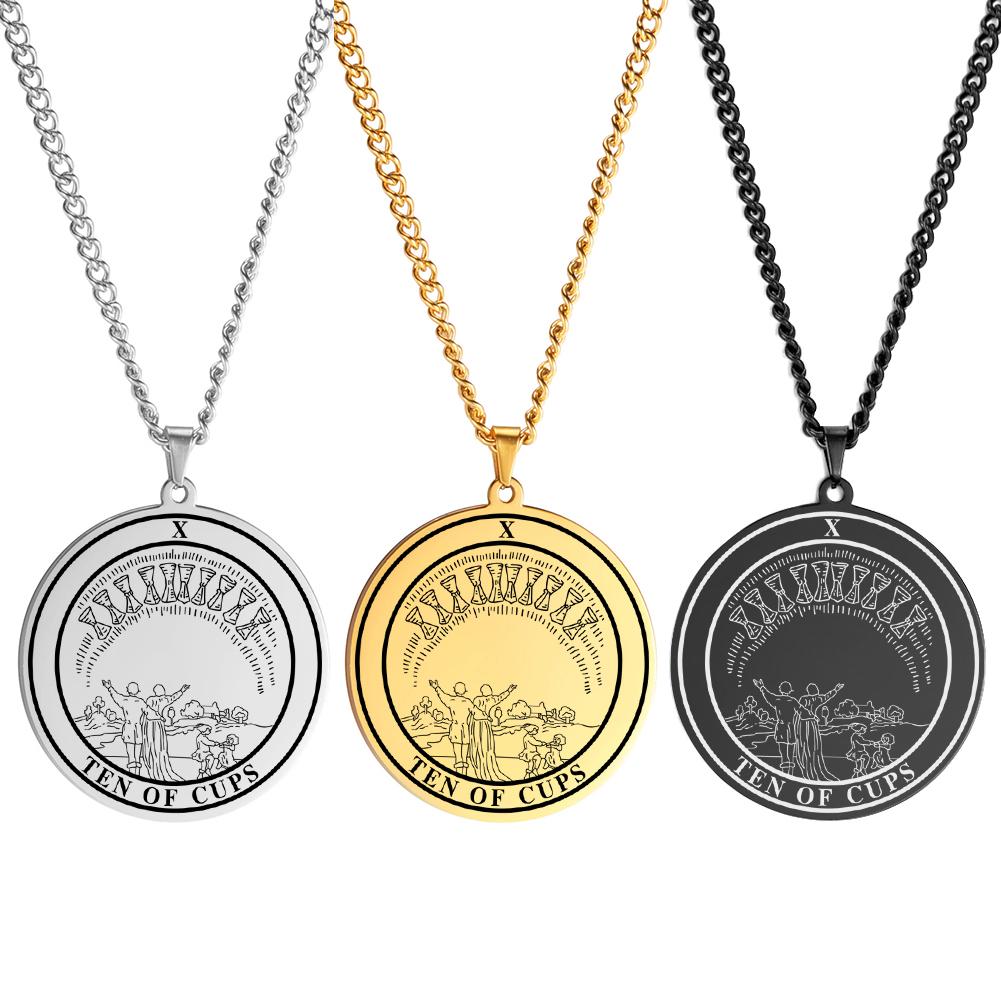 LIKGREAT Gold Color The Cups Tarot Necklace Men Stainless Steel Jewelry Minor Arcana Talisman Pendant Lucky Amulet Birthday Gift
