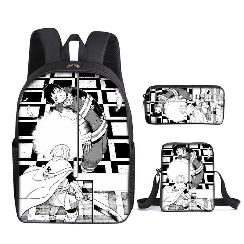Classic Funny Fire Force season 3 3D Print 3pcs/Set pupil School Bags Laptop Daypack Backpack Inclined shoulder bag Pencil Case