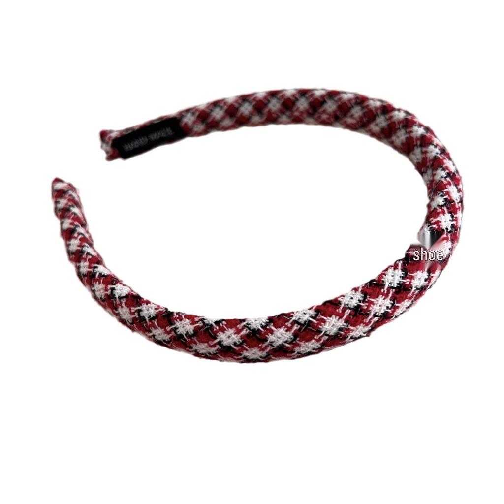 Red Plaid Retro Headband - Women's Festive Thin Edge Hair Clip