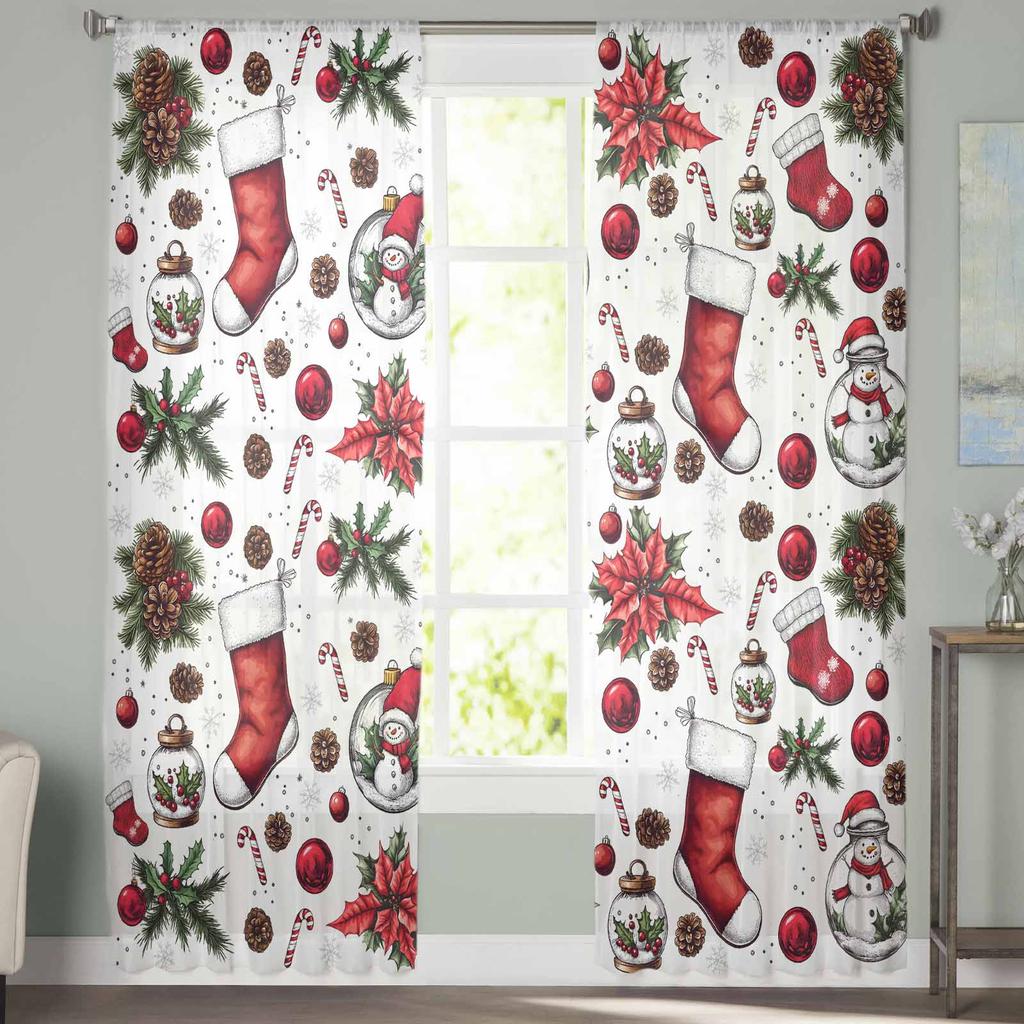 Christmas And Winter Flowers Curtains For Living Room Bedroom Home Decoration Window Voile Tulle Curtain Drapes