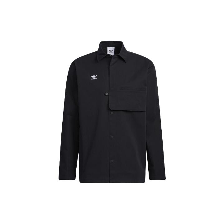 Adidas Originals Trefoil CNY Solid Color Button-Down Long Sleeve Shirt Men Tops Black HC0561