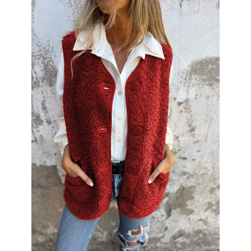 

JPNTKY Women s Vintage Casual Solid Color Print Spring Autumn SleevelessJackets & Coats International design XXXL червоний