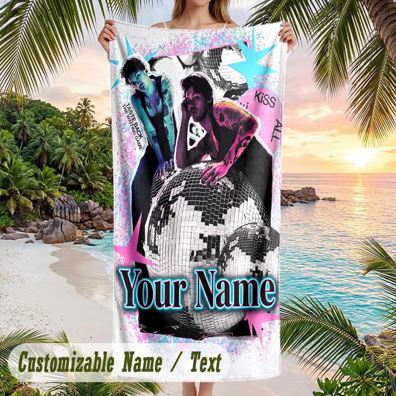 Harry Styles Beach Towel, Personalized Custom Name Text, Quick Dry Large Absorbent Towel For Beach Pool