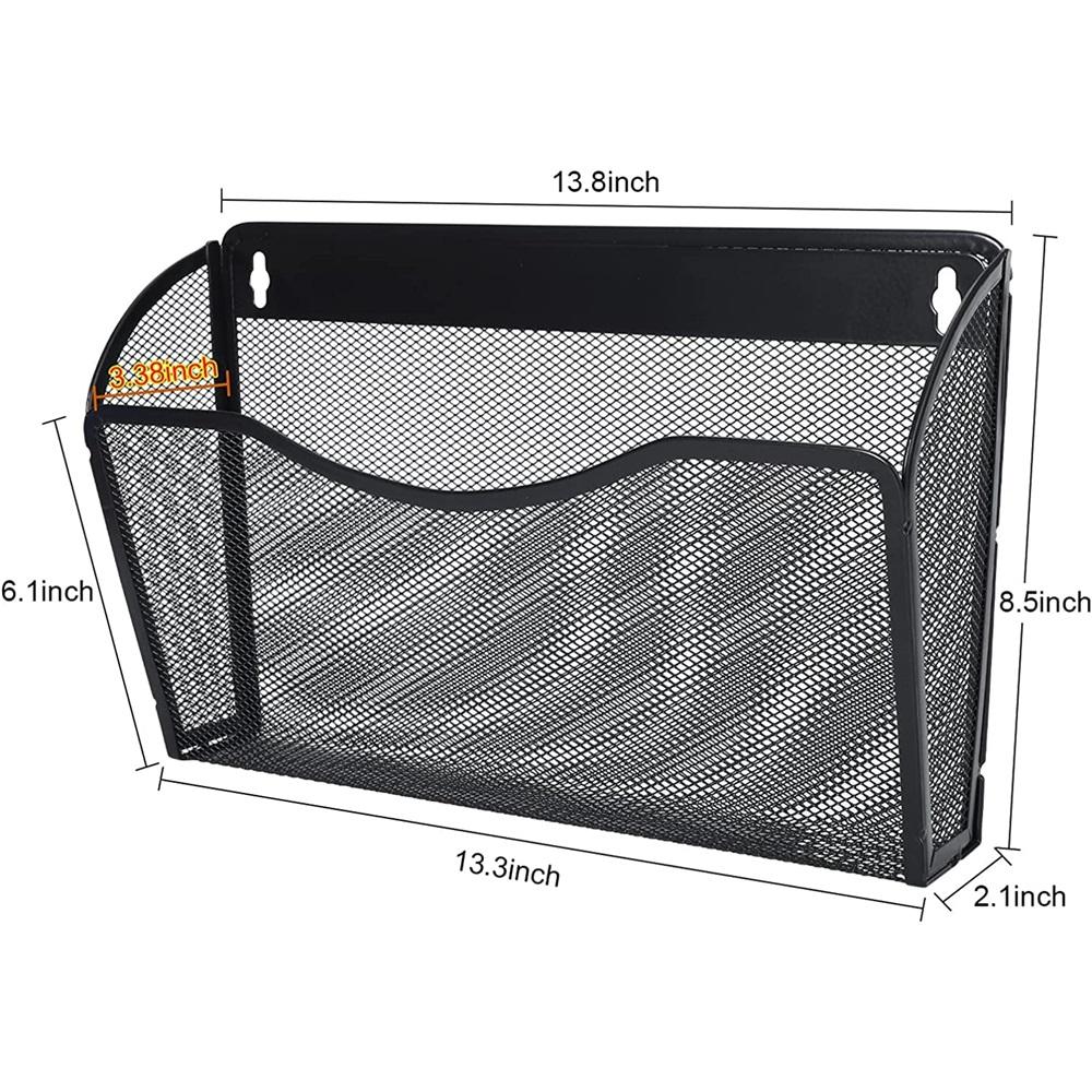 Wandmontierte Ordner- und Briefablage-Aufbewahrungstasche (3er Set) Metallgitter Schreibtisch Hängekorb Briefkasten A4 Größe Papier Dokumentenorganizer