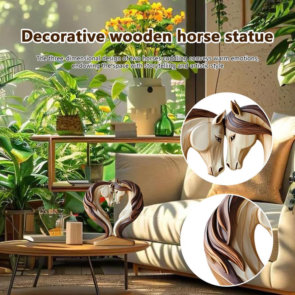 Horse Decor for Home 2D Wood Horse Room Decor Snuggle Pose Animal Sculpture for Workplace Exhibition Hall Shelf Living Room