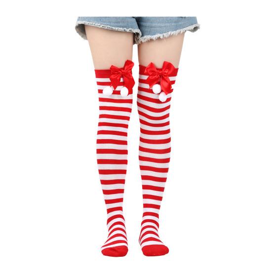 

1 пара рождественских чулок в полоску с цветными блоками в стиле ретро, яркий цветной бант, нескользящие, обтягивающие, для выступлений, косплей, мини-платье, юбка, длинные носки