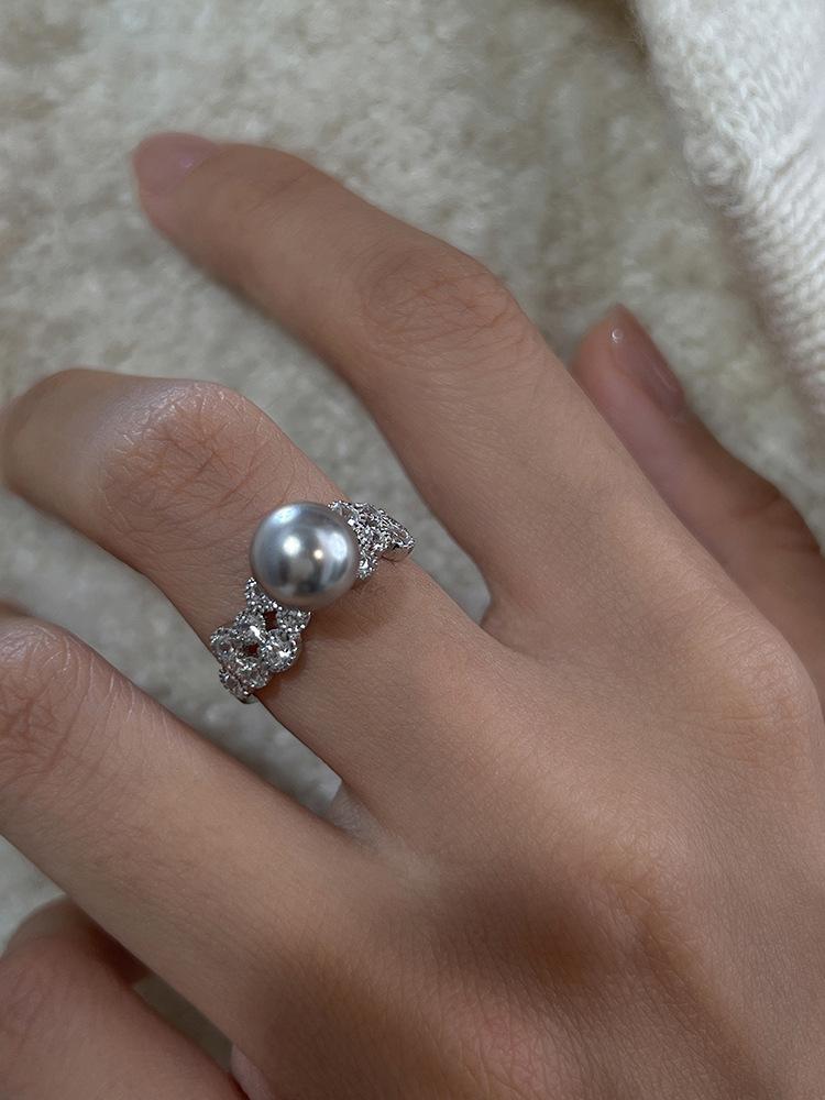 

Square Sugar S925 Sterling Silver Zircon Pearl Ring - Light Luxury Index Finger Ring with Elegant Design