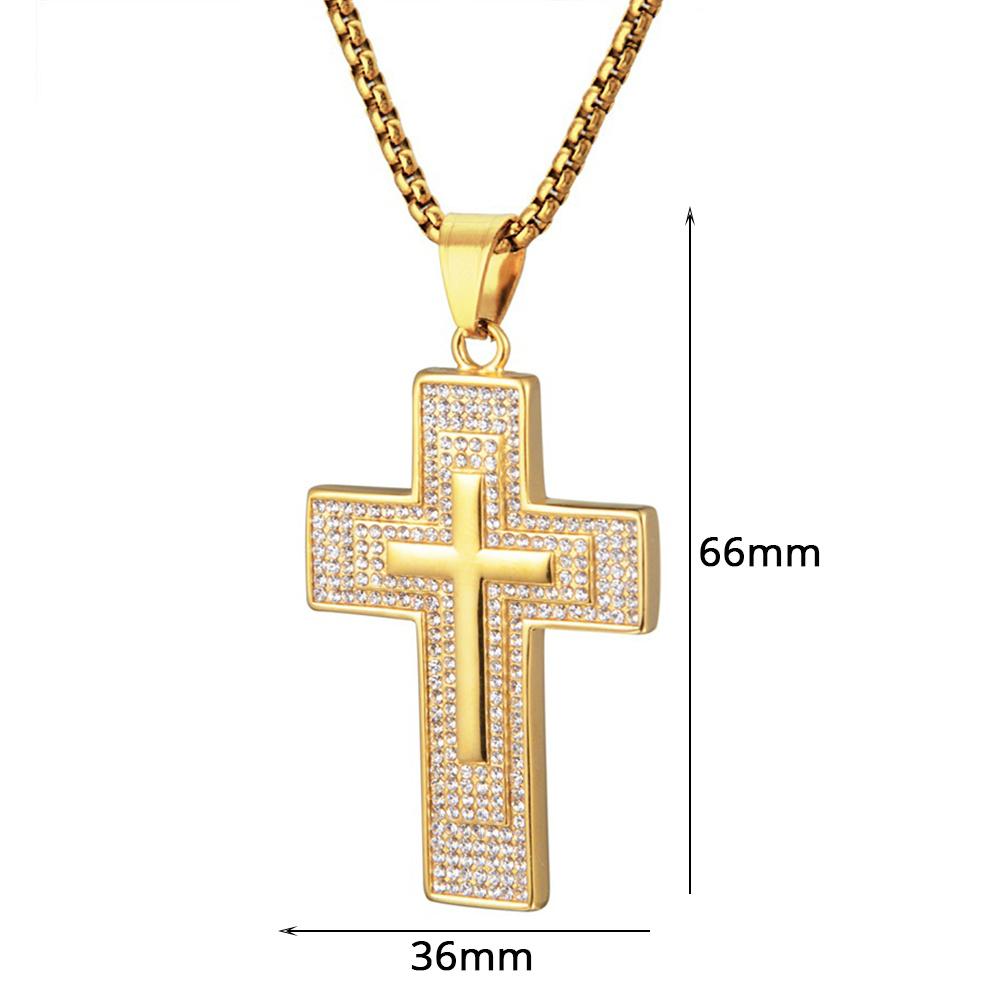Religious  Iced Out Bling Jesus Cross Pendant Male Gold Color Stainless Steel Christian Big Necklace For Men Jewelry Gift