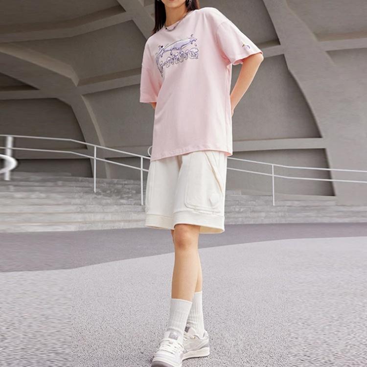 Li-Ning Li Ning Sports Fashion Collection T Shirts Women's Pink Crew Neck Moderate Straight Fit AHST564-3
