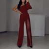 2024 European & American Autumn/Winter High Slit One-Shoulder Women's Jumpsuit