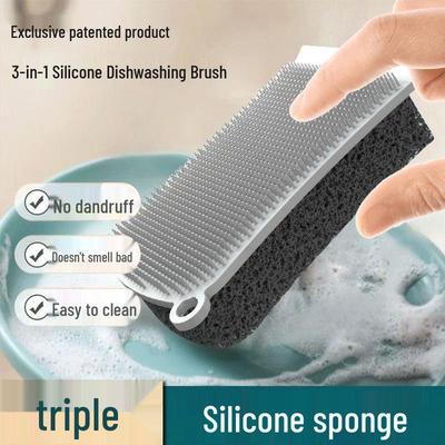 Silicone Dual-Sided Dishwashing Brush - Multi-Functional Kitchen Cleaner & Pot Scraper