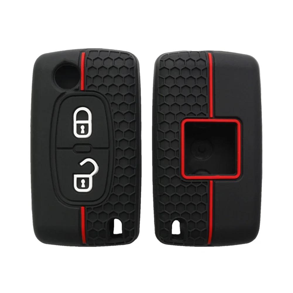 2 Button Silicone Car Key Ring Cover Case Holder For Peugeot 206 308 3008 Expert Partner Citroen C3 Pluriel Picasso Berlingo