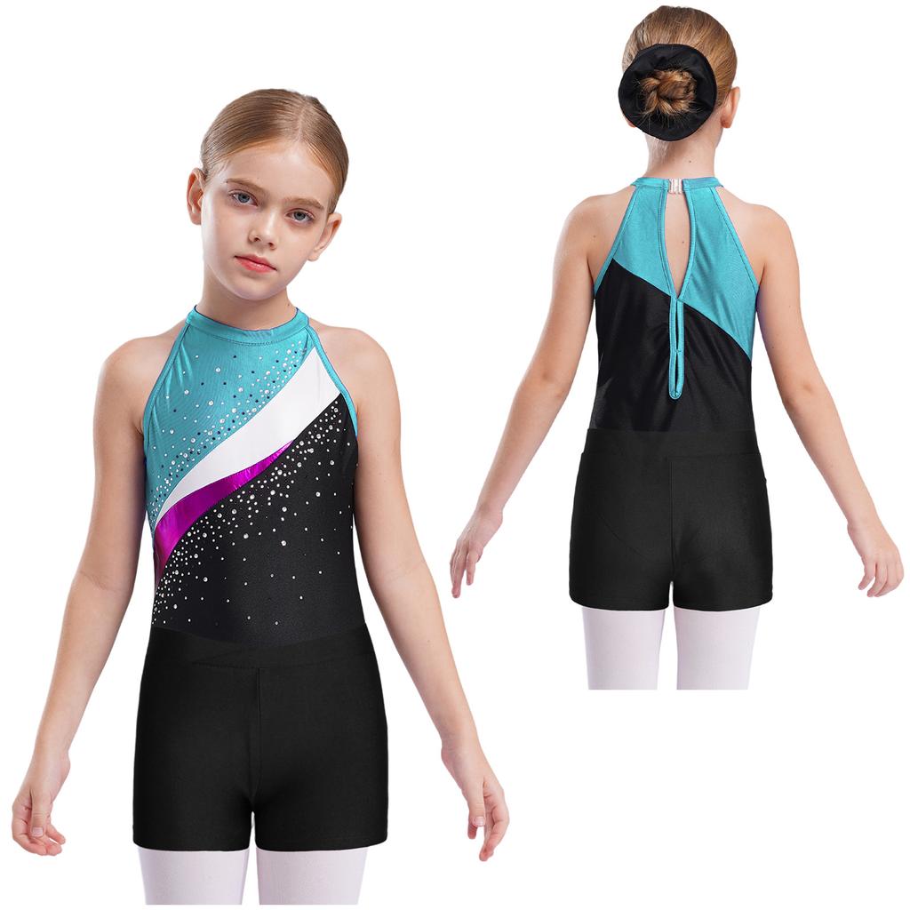 Copii Fete Tricou gimnastică fără mâneci Ballet Dance Biketard cu pantaloni scurți Set banda de păr Costume de dans Costum de baie Costum de baie