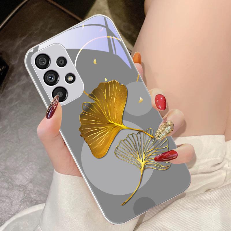 Golden Ginkgo Leaves For Samsung Galaxy S10 4G S20 11E 30 S21 21Fe 22 S24 Pro S23 Ultra 5G S8 S9 Tempered Glass Phone Case