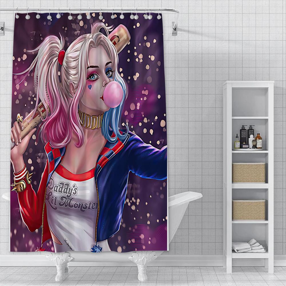 Tenda da Doccia Harley Quinn Tessuto in Poliestere Impermeabile Pittura Colorata Tende da Bagno Decorazione Bagno di Casa Tenda con Ganci