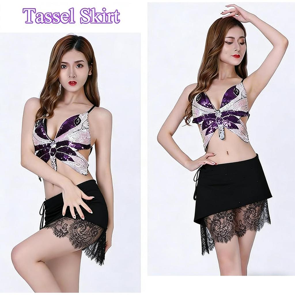 Rhinestone Lace Hem Skirt Extender, Irregular Wrap Waist Apron for Jeans