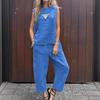 Sommer-Outfits aus Baumwolle und Leinen, zweiteilig, ärmellos, O-Ausschnitt, Hemden, Tops und Hosen