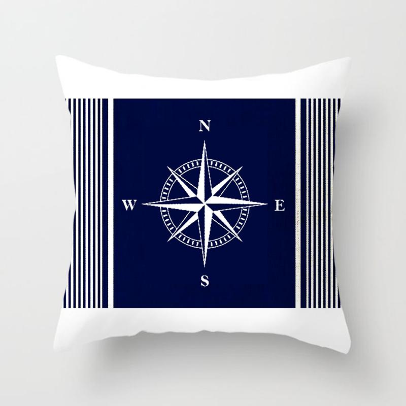 Compass Anchor Pillowcase Blue Home Decor Mediterranean Cushion Cover Car Sofa Office Decor Accessories Pillowcase