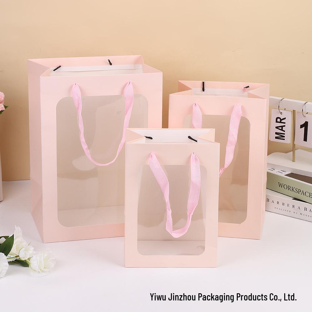 Verdickte Kraftpapier Geschenktüte mit Fenstergriff für Souvenirs und Blumen, Auf Lager