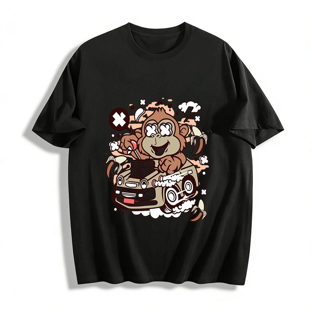 

Funny Gorilla Racing Car Graphic Tee Unisex Casual Short Sleeve Pure cotton T-shirt 6XL