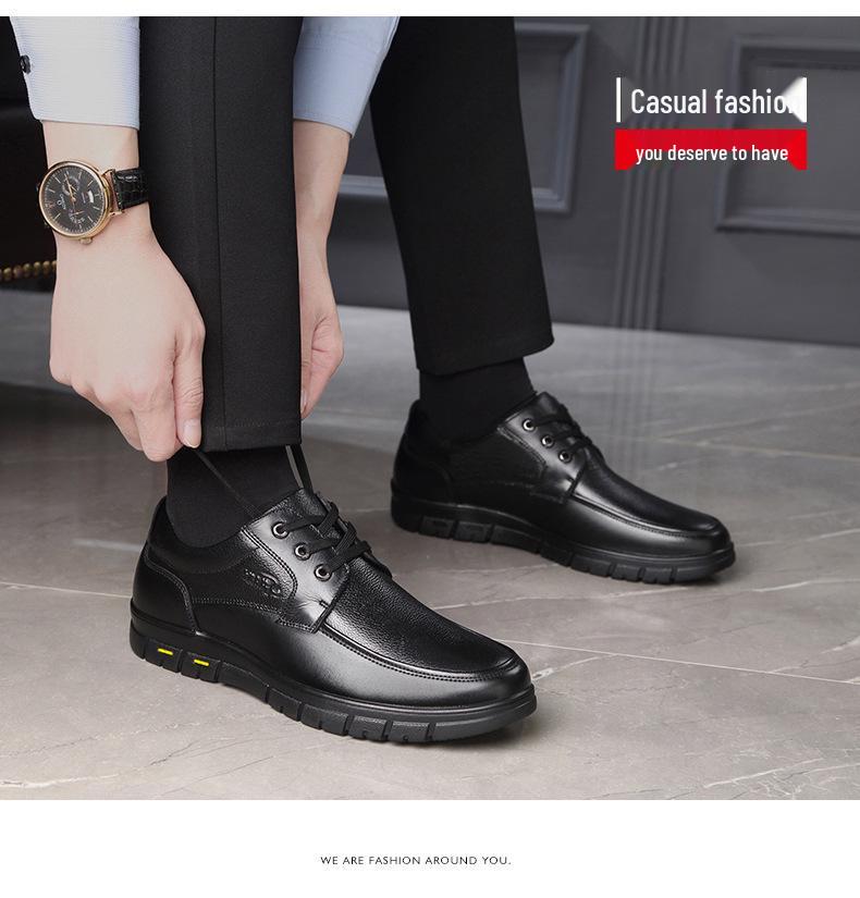 Sapatos Masculinos de Outono em Couro Genuíno Antiderrapantes Planos - Couro Bovino Casual para Meia-Idade e Idosos